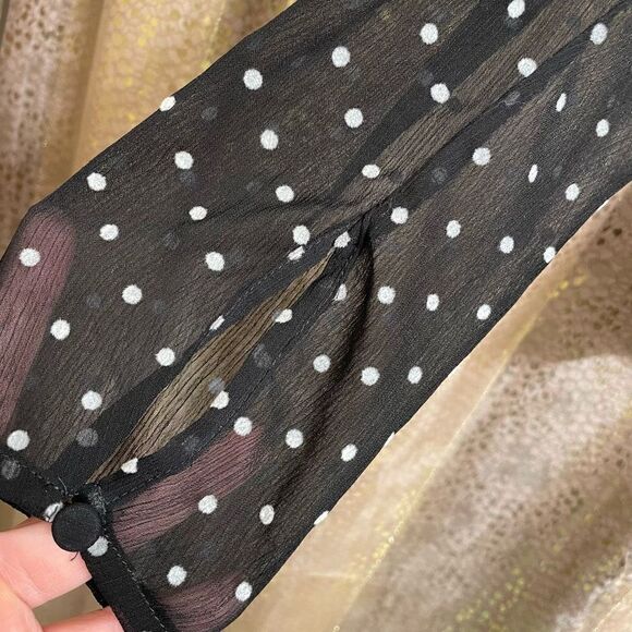 Express Black White Sheer Sleeve Polka Dot Surplice Top Puff Sleeve S - Picture 3 of 6